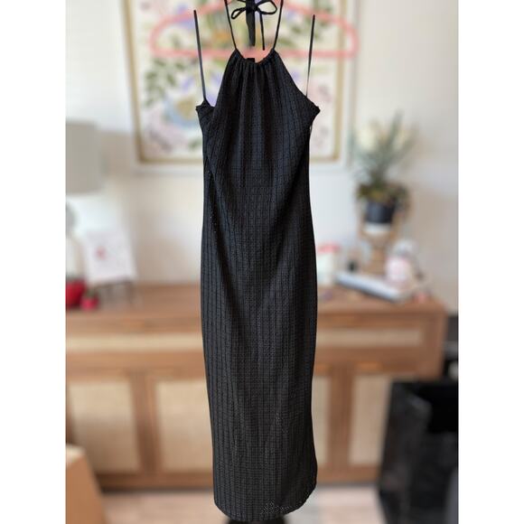 NWOT Jessica Simpson Broderie Anglaise Maxi Halter Dress Black Womens Sze Medium - Picture 1 of 12